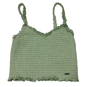 Hollister Tank Top Women's S Green Ruffle Trim Sleeveless Cropped Summer Casual